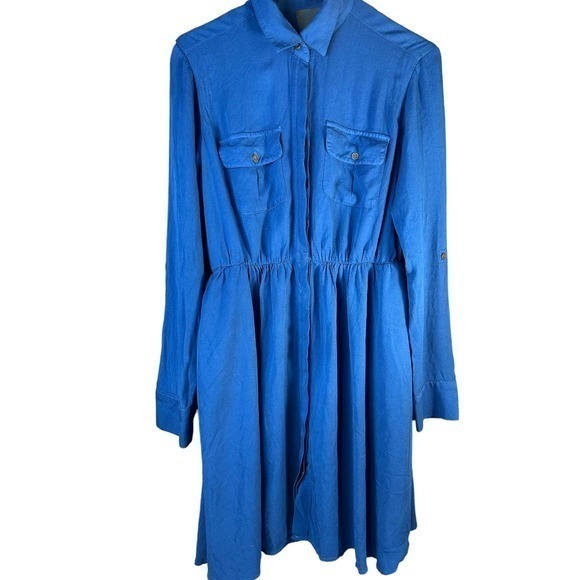 Maeve Anthropologie Womens Collared Long Sleeve Fit & Flare Dress Royal Blue XS - Picture 1 of 6